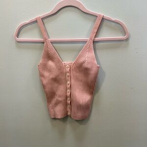 Aerie Blush Ribbed Button-Front Camisole Size Small Petite